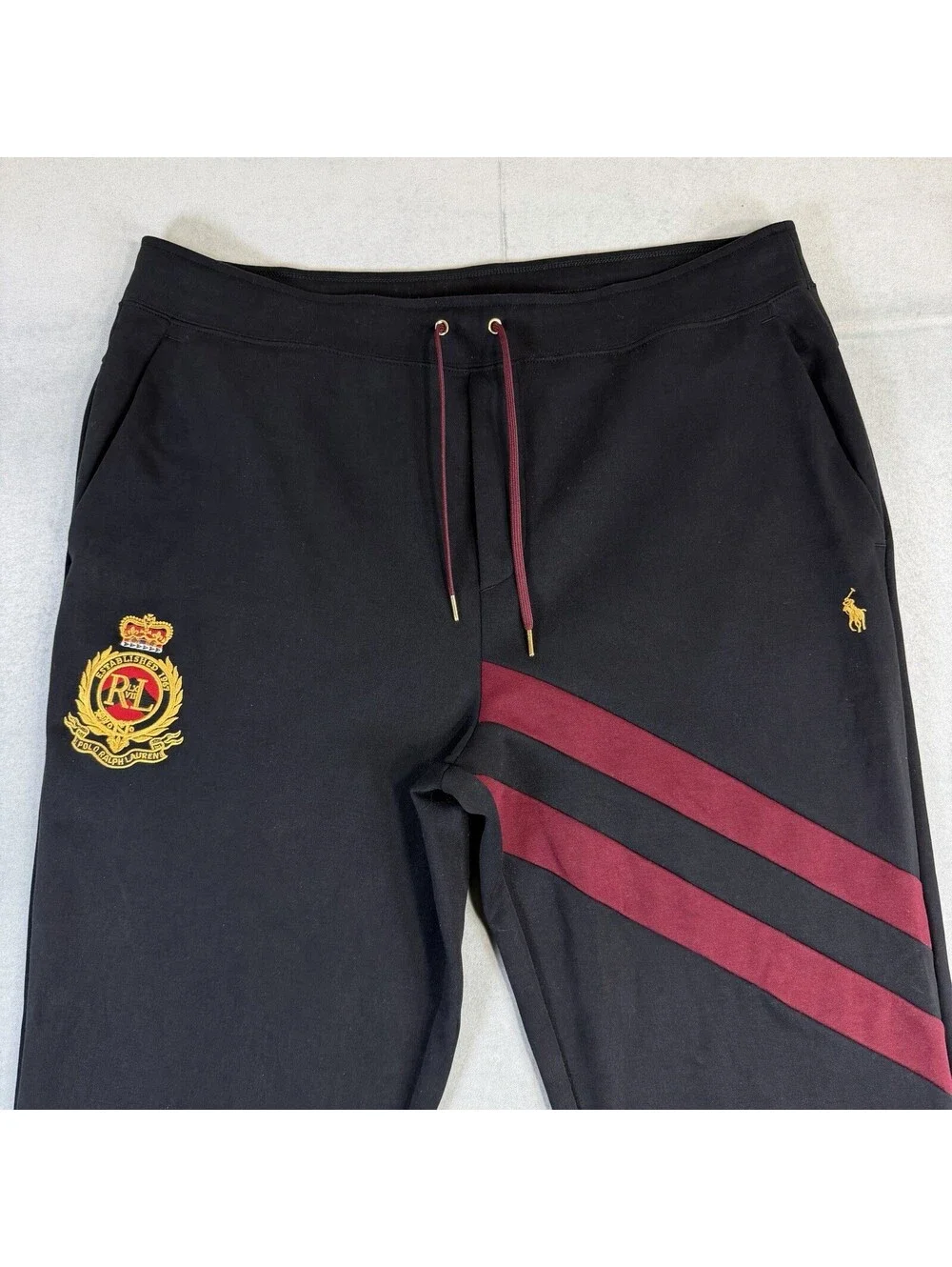 Polo Ralph Lauren Crest Double Knit Joggers Men’s XXL Black Burgundy Gold Pony